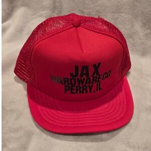 Vintage Red Jax Hardware Co Perry IL Trucker Hat Mesh Snapback Cap‎
